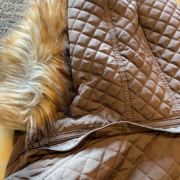Ivanka Trump Brown Polyester Faux Fur Hood Zip Quilted Hooded Jacket Coat - Picture 12 of 16